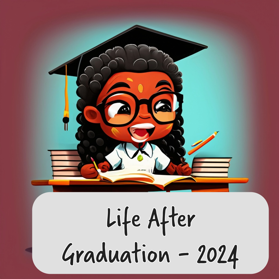 A cartoon character with text-life after graduation